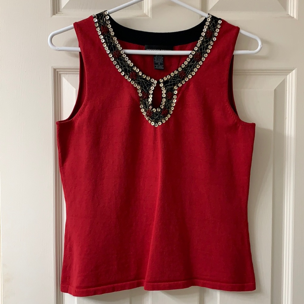 🌷3 for$25🌷Spenser Jeremy, US S, Red & Black Sequined Beaded Sleeveless Top
